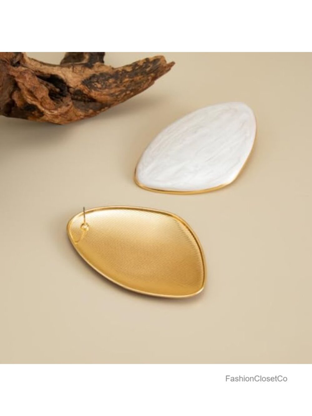 Retro Resin Geometric Stud Earrings, Chunky Oval Statement Earrings, - Picture 5 of 5